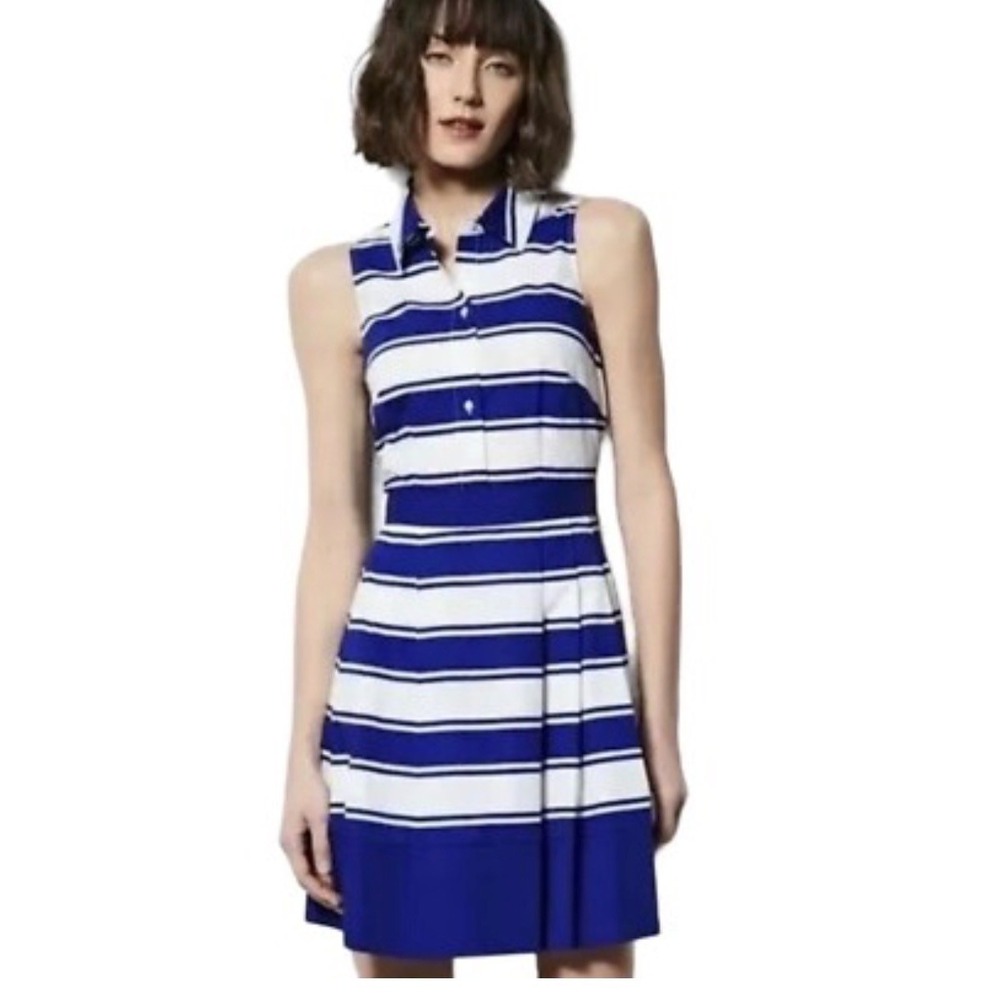 Milly for Designnation Striped Shirt Dress 4 Blue Sapphire Summer Coastal